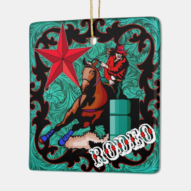 Western Rodeo Cowgirl Barrel Racing Ornament (Left)