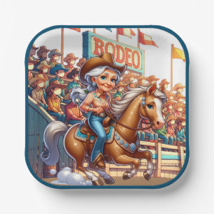Western Rodeo Cowgirl Barrel Racing Paper Plate