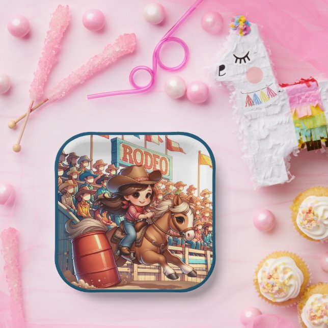 Western Rodeo Cowgirl Barrel Racing Paper Plate (Party)