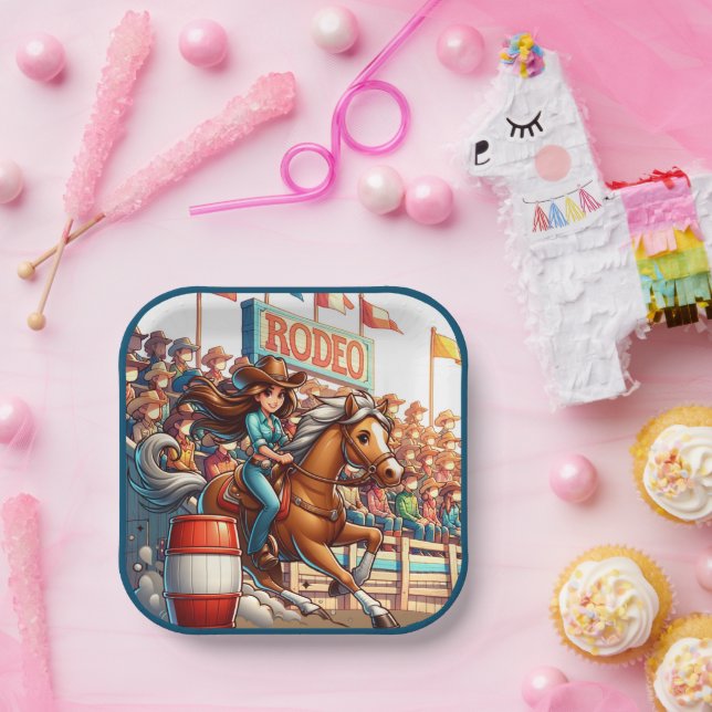 Western Rodeo Cowgirl Barrel Racing Paper Plate (Party)