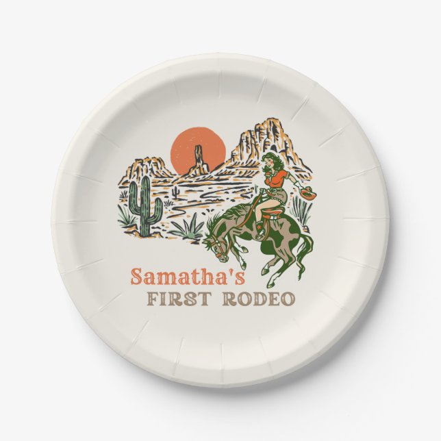 Western Rodeo Cowgirl Birthday Paper Plates (Front)