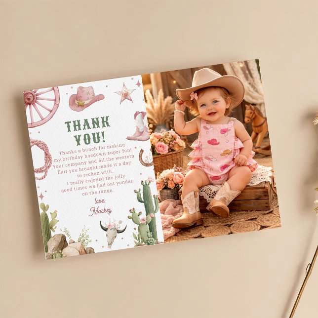 Western Rodeo Cowgirl Birthday Thank You Card (Creator Uploaded)