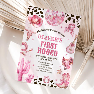 Western Rodeo Cowgirl First Rodeo 1st Birthday Invitation