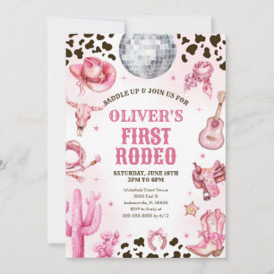 Western Rodeo Cowgirl First Rodeo 1st Birthday Invitation