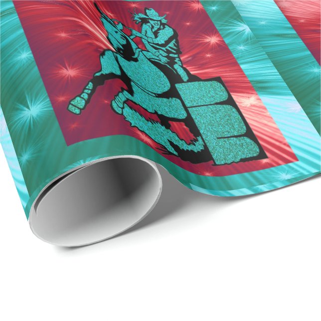 Western Rodeo Cowgirl on Horse Barrel Racing Wrapping Paper (Roll Corner)