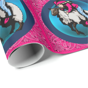 Western Rodeo Cowgirl On Sheep Mutton Bustin' Wrapping Paper