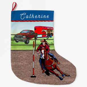 Western Rodeo Cowgirl Pole Bending Large Christmas Stocking
