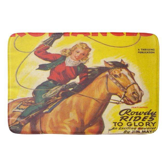 Western Rodeo Cowgirl Roping Rodeo Romance  Bath Mat (Front)