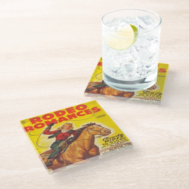 Western Rodeo Cowgirl Roping Rodeo Romance   Glass Coaster (Angled)