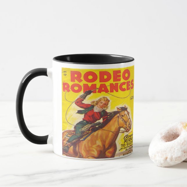 Western Rodeo Cowgirl Roping Rodeo Romance Mug (With Donut)
