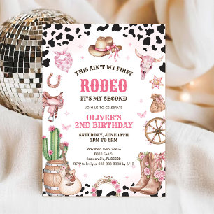 Western Rodeo Cowgirl Second Rodeo 2nd Birthday Invitation
