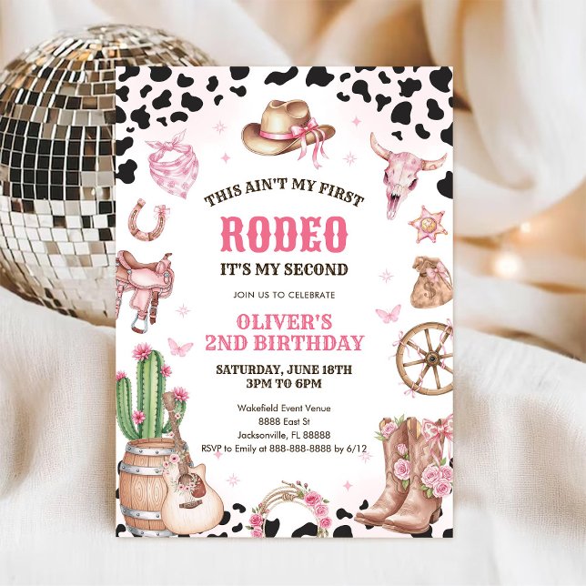 Western Rodeo Cowgirl Second Rodeo 2nd Birthday Invitation (Creator Uploaded)