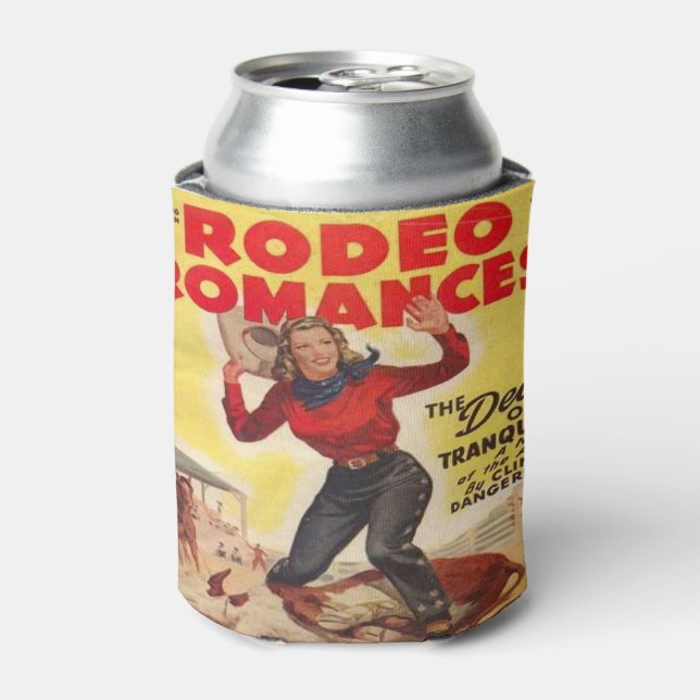 Western Rodeo Cowgirl Tying Calf Rodeo Romance  Ca Can Cooler (Can Front)
