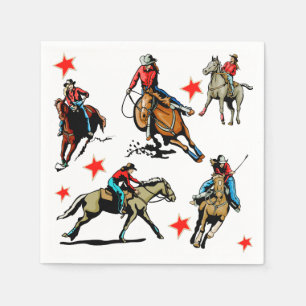 Western Rodeo Cowgirls On Horses Napkin
