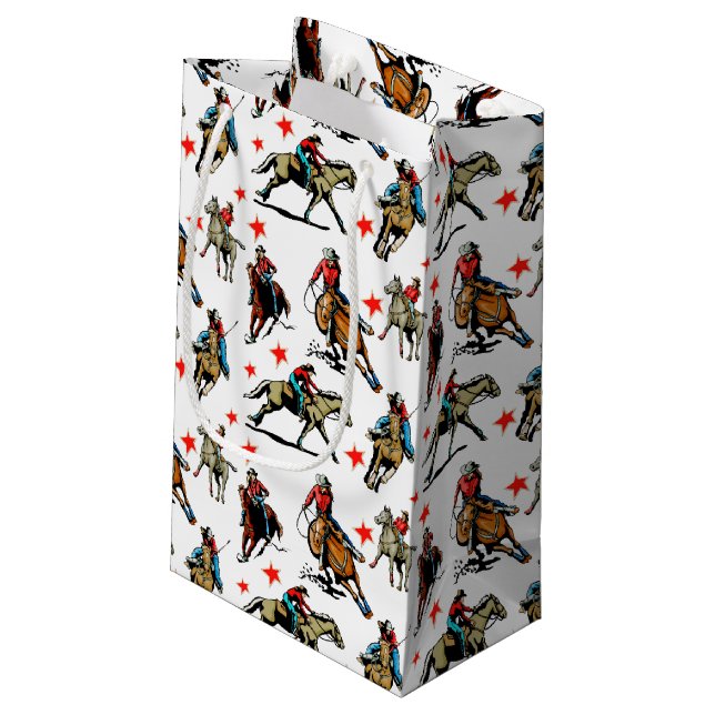 Western Rodeo Cowgirls On Horses Small Gift Bag (Back Angled)