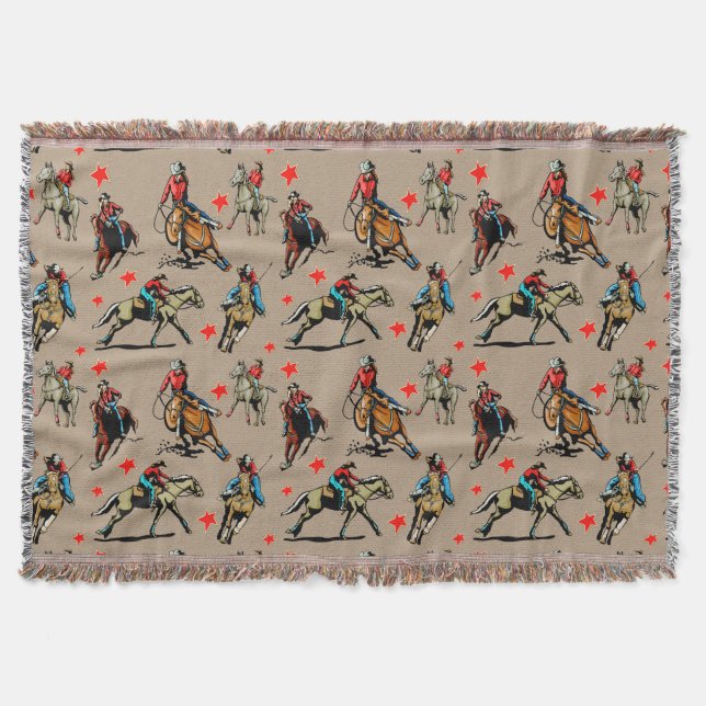Western Rodeo Cowgirls On Horses Throw Blanket (Front)