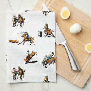 Western Rodeo Events Cowboys Cowgirls ANY COLOR Tea Towel
