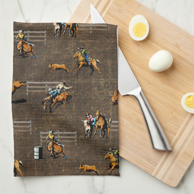 Western Rodeo Events Tea Towel (Quarter Fold)