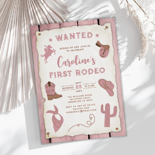 Western Rodeo First Birthday Baby Girl Invitation