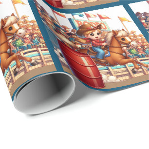 Western Rodeo Little Cowgirl Barrel Racing Wrapping Paper