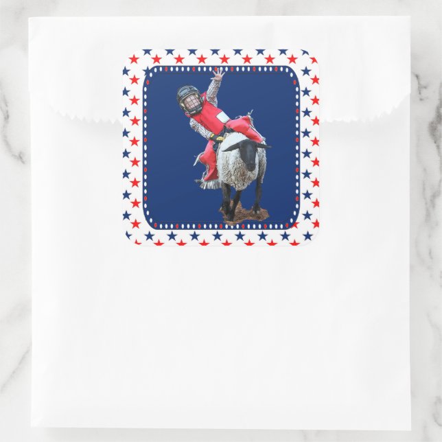 Western Rodeo Mutton Busting Cowboy Kid Square Sti Sticker (Bag)