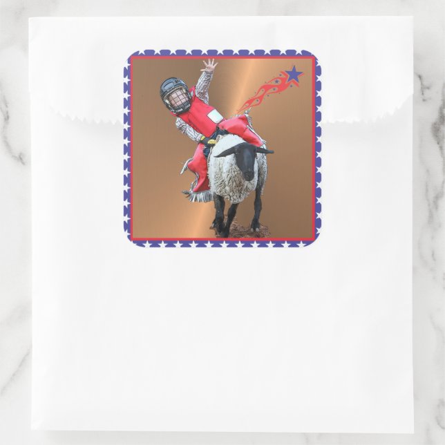 Western Rodeo Mutton Busting Cowboy Kid Square Sticker (Bag)