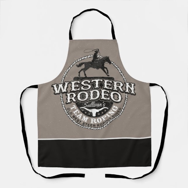 Western Rodeo Old West Steer Roping Personalised Apron (Front)