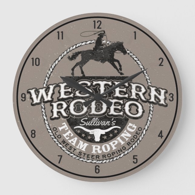 Western Rodeo Old West Steer Roping Personalised Large Clock (Front)