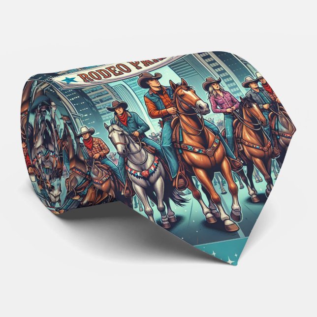 Western Rodeo Parade Horses Cowboys Thru Town Tie (Rolled)