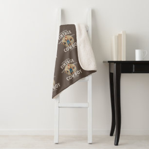 Western Rodeo Ranch Vintage Cowboy Sherpa Blanket