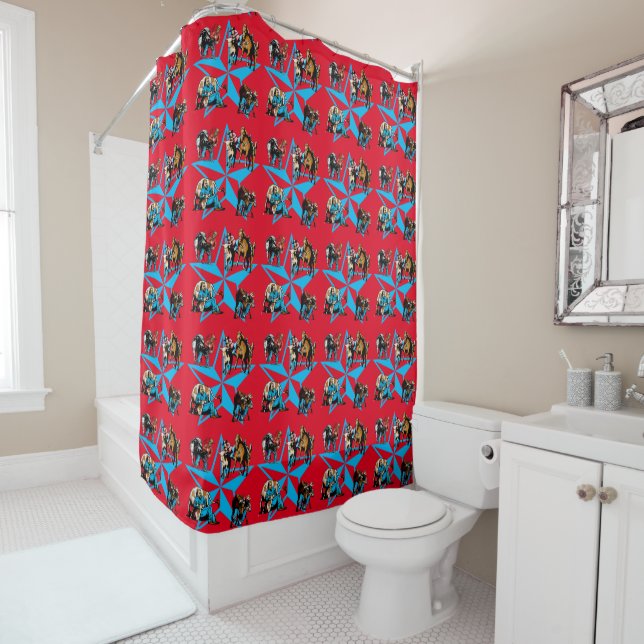 Western Rodeo Steer Wrestling Bull Dogging Decor Shower Curtain (In Situ)