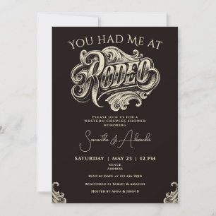 Western Rodeo Vintage Black Bridal Couples Shower Invitation