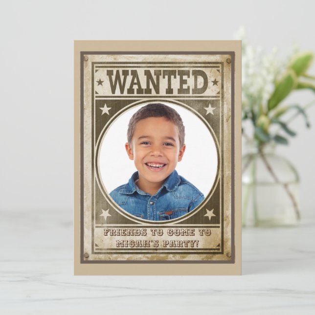 Western Rodeo Wanted Poster Photo Invitation (Standing Front)
