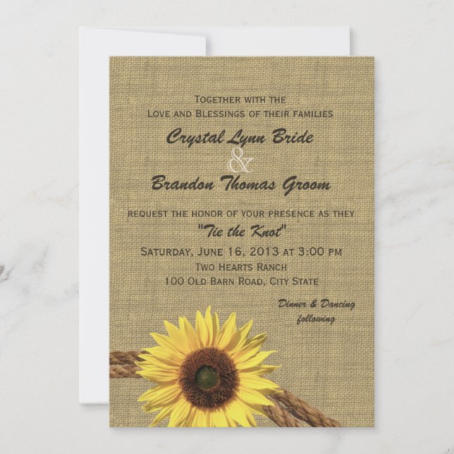 Western Rope and Sunflower Wedding Invitation (Front)