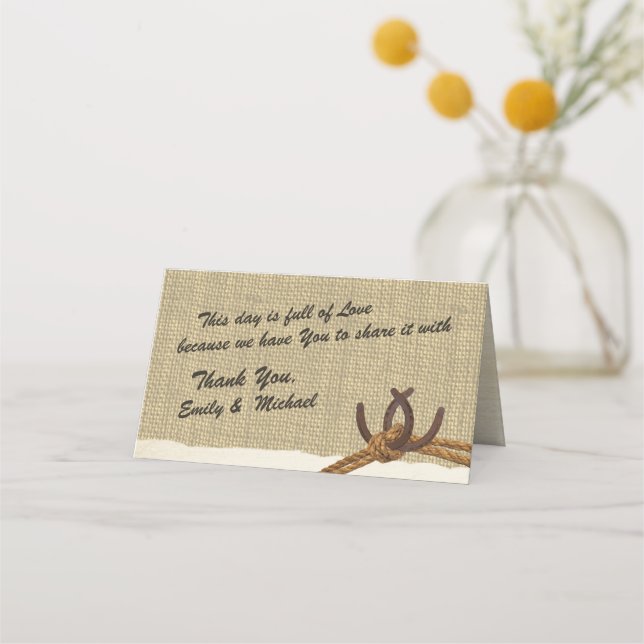 Western Rope Knot and Horseshoes Place Card (Back)