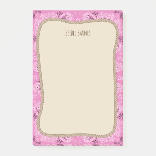 Western Rope Pink Bandanna Personalised Post-it Notes