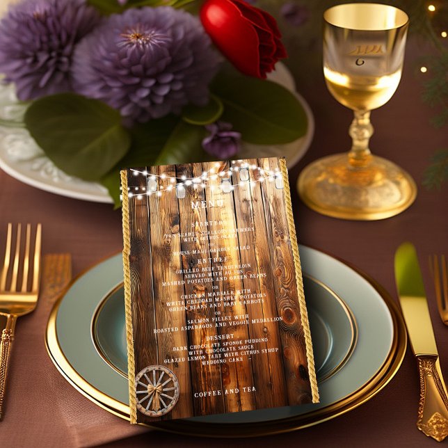 Western Rope Wagon Wheel Mason Jar String Lights  Menu (Creator Uploaded)