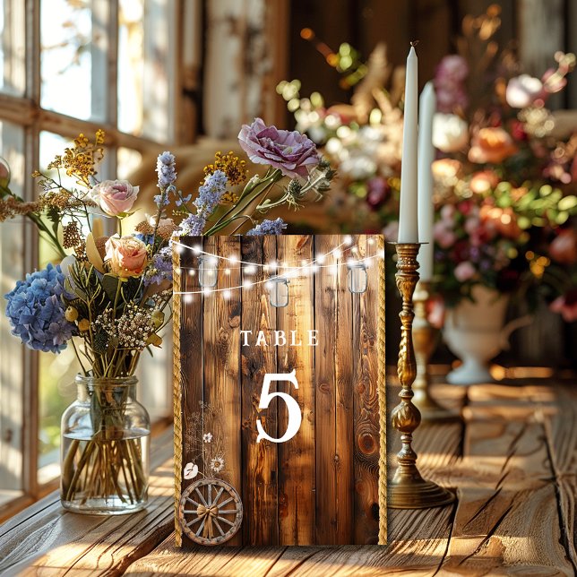 Western Rope Wagon Wheel Mason Jar String Lights  Table Number (Creator Uploaded)
