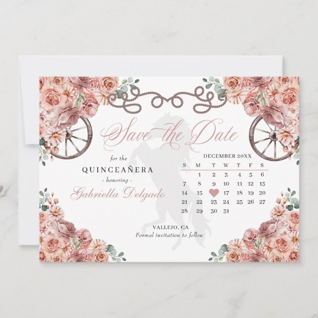 Western Rose Gold Charro Quinceañera Save The Date Invitation (Front)