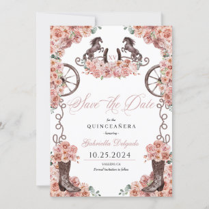 Western Rose Gold Charro Save The Date Quinceañera Invitation