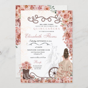 Western Rose Gold Princess Charra Quinceañera Invitation