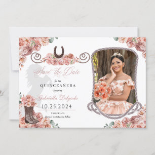 Western Rose Gold Quinceañera Save The Date Photo Invitation