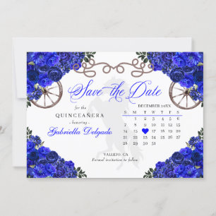 Western Royal Blue Quinceañera Save The Date Invitation