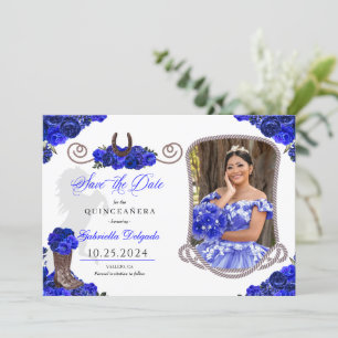 Western Royal Blue Quinceañera Save The Date Photo Invitation