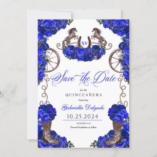 Western Royal Blue Save The Date Quinceañera Invitation
