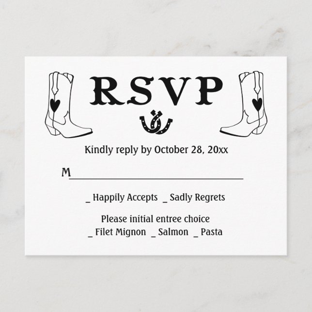 Western RSVP Country Wedding Cowboy Boots Rustic Invitation Postcard (Front)