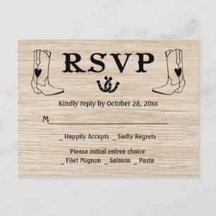 Western RSVP Country Wedding Cowboy Boots Wood Invitation Postcard