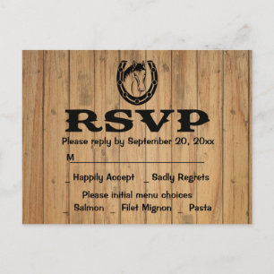Western RSVP Wedding Horse Brown Wood Country Invitation Postcard