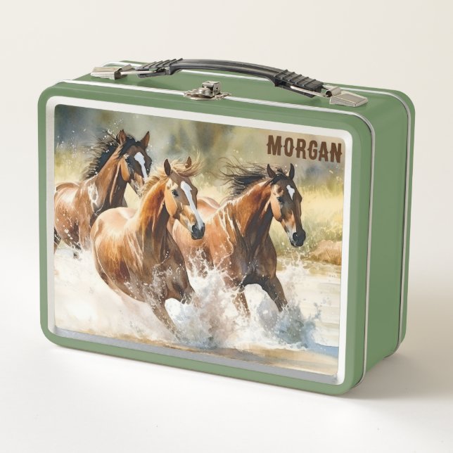 Western Running Horses Custom School Metal Lunch Box (Front)