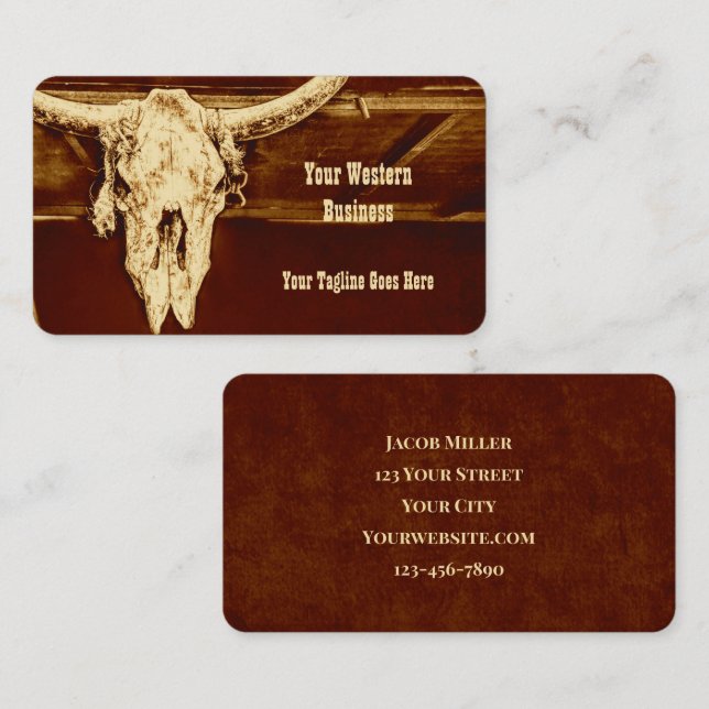 Western Rust Brown County Rustic Cow Skull Barn Business Card (Front/Back)